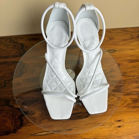 Schutz Gaiah Leather Ankle-Strap Sandals - white leather - size 7.5 - Picture 9 of 16